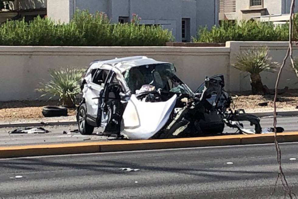 Police investigate a fatal crash Sunday, Sept. 22, 2019, near West Cheyenne Avenue and North So ...