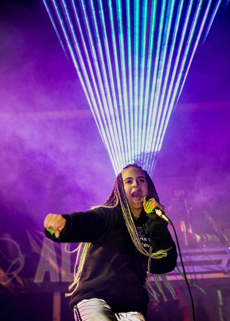 Dancer, rapper and singer Prymrr performs before festivalgoers on the main stage during the Ali ...