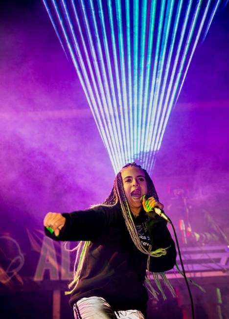 Dancer, rapper and singer Prymrr performs before festivalgoers on the main stage during the Ali ...