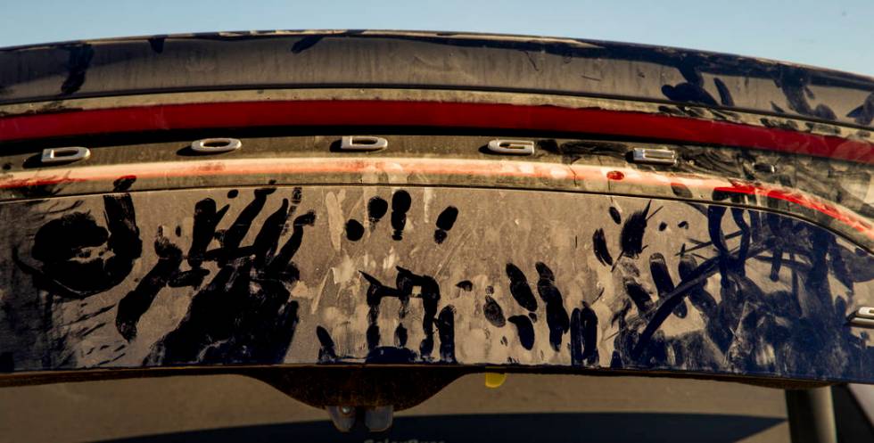 Dust covers nearly everything in the near-empty camping area during the Alienstock festival on ...