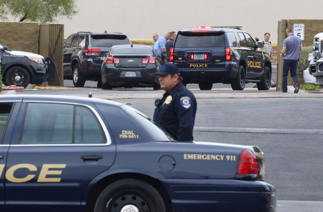 Las Vegas police blocked off part of Rainbow Boulevard at the 7700 block of South Rainbow Boule ...