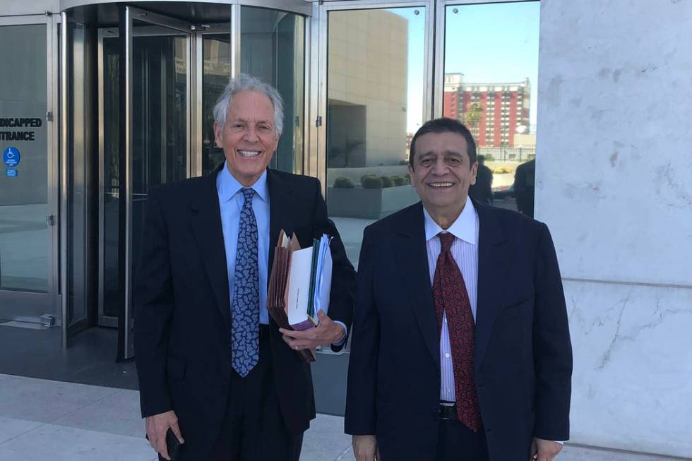 Las Vegas businessman Ramon DeSage, right, leaves the Lloyd George U.S. Courthouse with his att ...