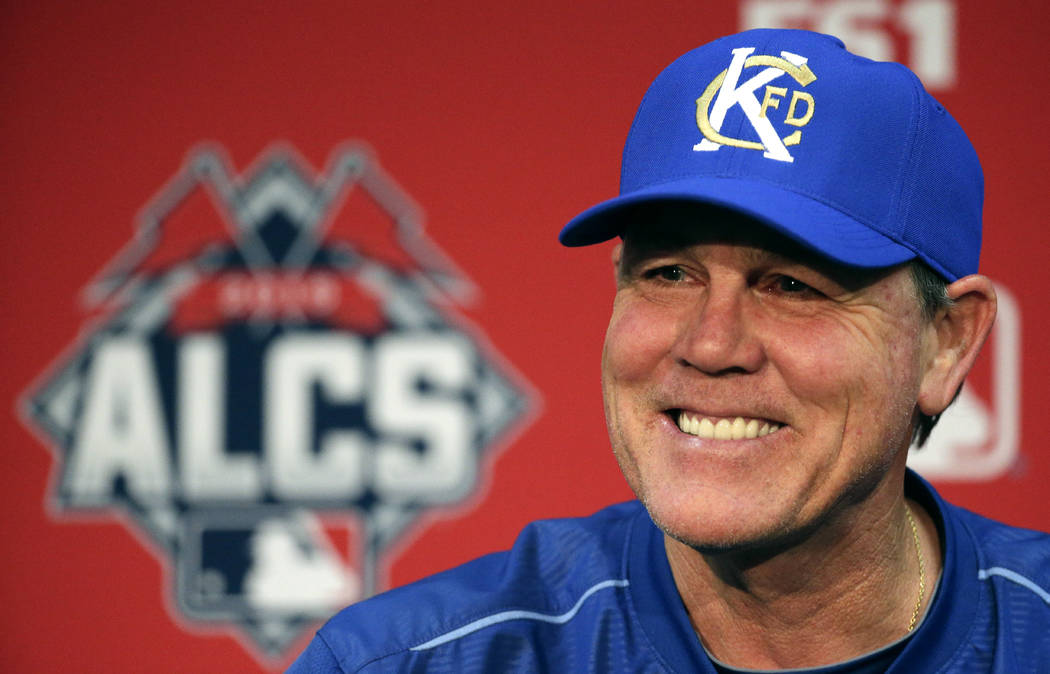 Kansas City Royals manager Ned Yost talks to the media during a news conference before batting ...