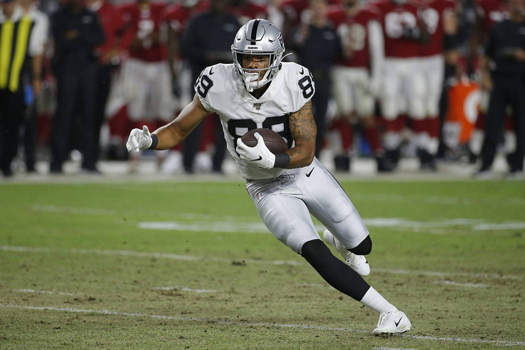 Oakland Raiders wide receiver Keelan Doss (89) runs with the ball during a preseason football g ...