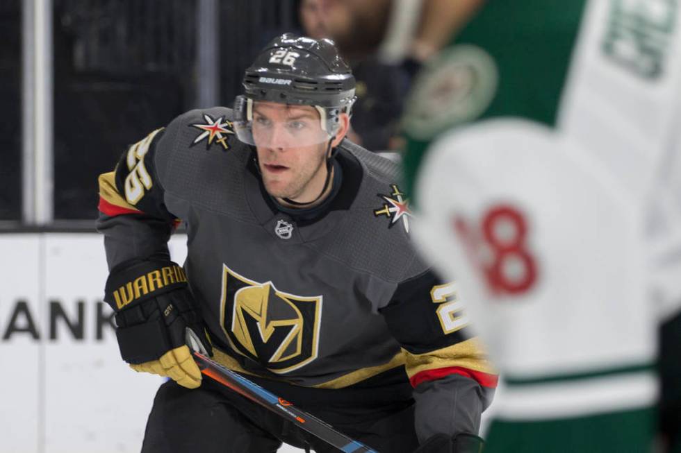 Golden Knights center Paul Stastny (26) on Friday, March 29, 2019, at T-Mobile Arena, in Las Ve ...