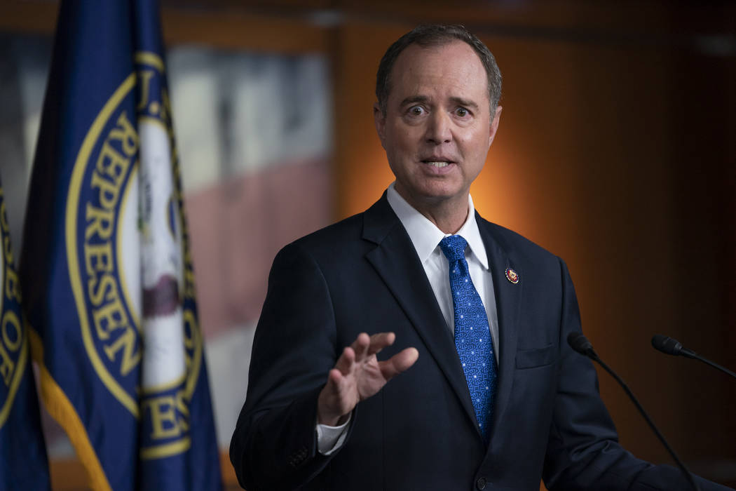 House Intelligence Committee Chairman Adam Schiff, D-Calif., talks to reporters about the relea ...