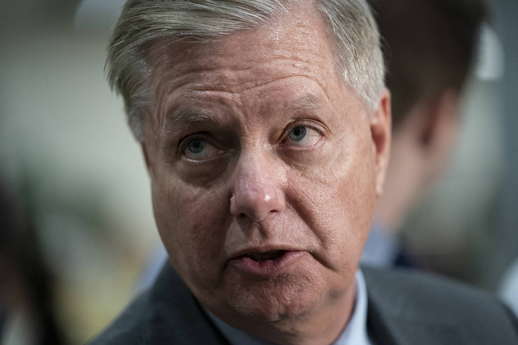 Senate Judiciary Committee Chairman Lindsey Graham, R-S.C., takes questions from reporters foll ...