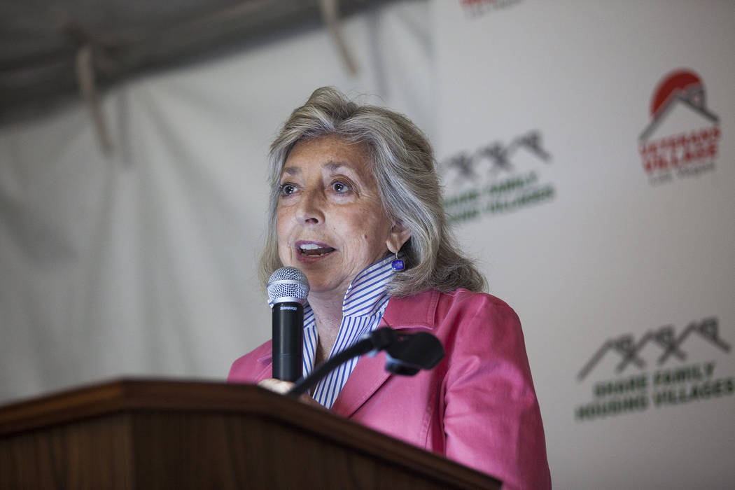 Congresswoman Dina Titus speaks at the grand opening of Veterans Village #4 in Las Vegas, Thurs ...