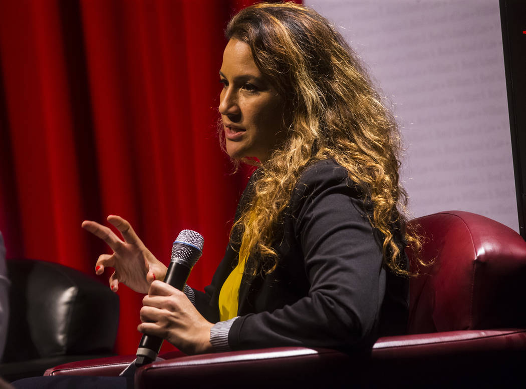 Leila Fadel, national correspondent at NPR, speaks during a panel about Islam in America at UNL ...