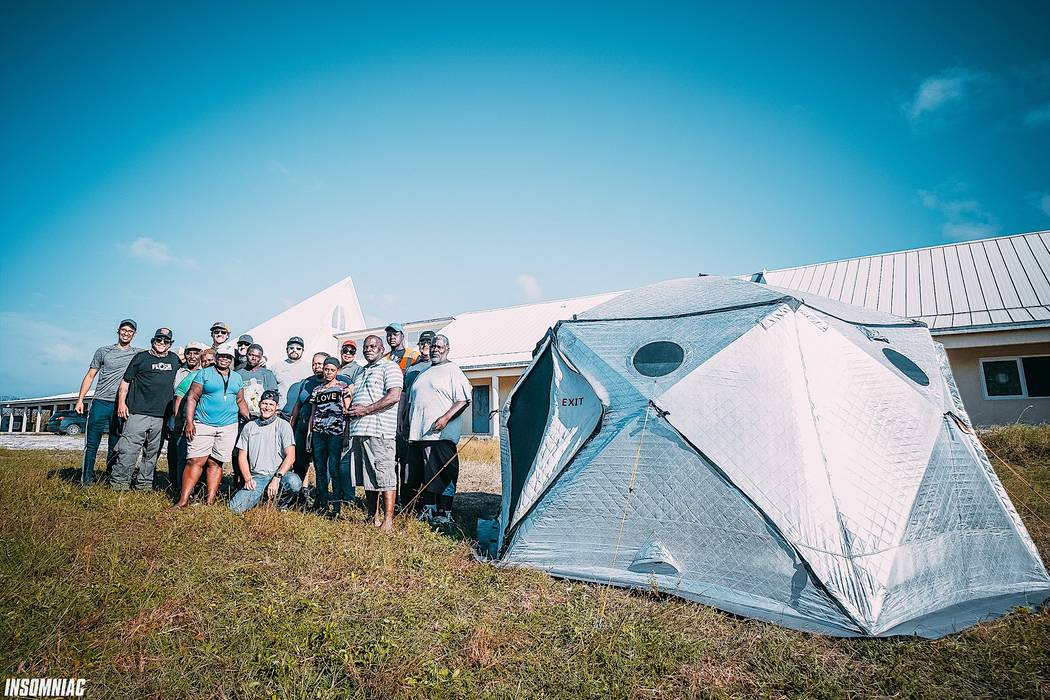 Some of the staffers who erected tents in the Bahamas. (Courtesy of Insomniac Events)