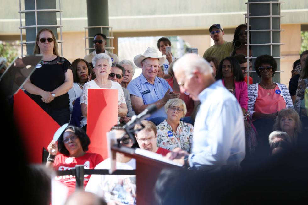 Democratic presidential candidate former Vice President Joe Biden speaks at the East Las Vegas ...