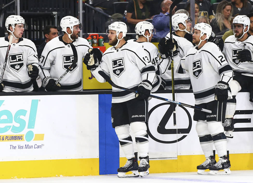 Los Angeles Kings' Kyle Clifford (13) celebrates his goal teammates during the third period of ...