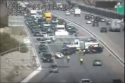 A crash blocks a portion of U.S. Highway 95 South at Horizon Drive in Henderson. (RTC Traffic C ...