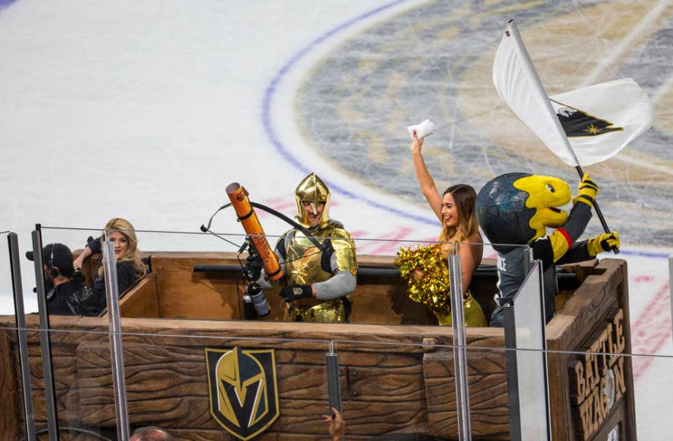 The Golden Knight fires out merchandise joined by Change the Gila monster following their game ...