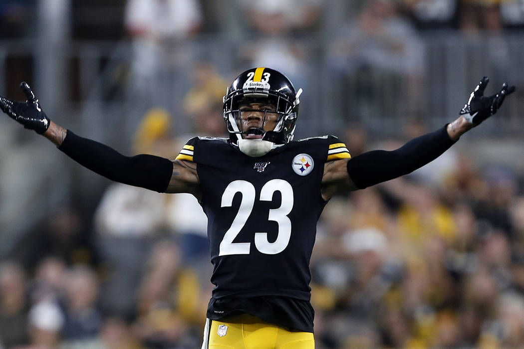 Pittsburgh Steelers cornerback Joe Haden (23) celebrates during the second half of an NFL footb ...