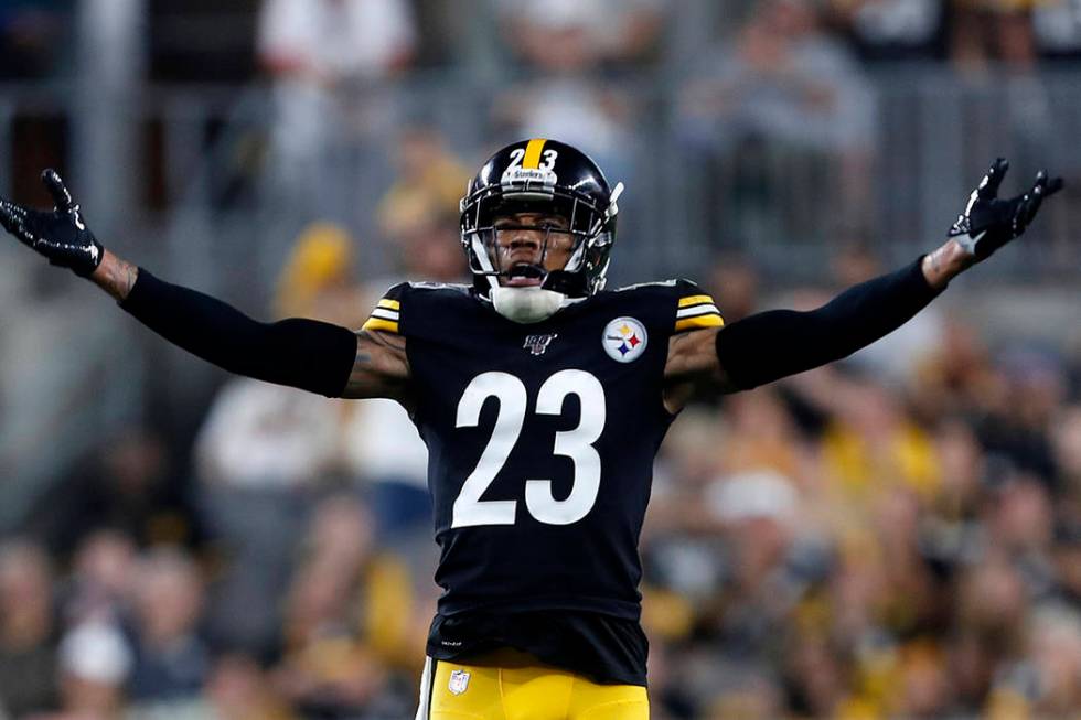 Pittsburgh Steelers cornerback Joe Haden (23) celebrates during the second half of an NFL footb ...