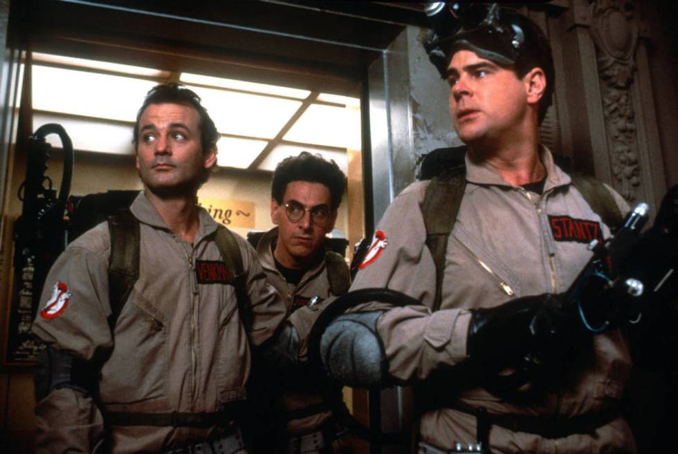 From left, Bill Murray (as Dr. Peter Venkman), Dan Aykroyd (as Dr. Raymond Stantz), Ernie Hudso ...