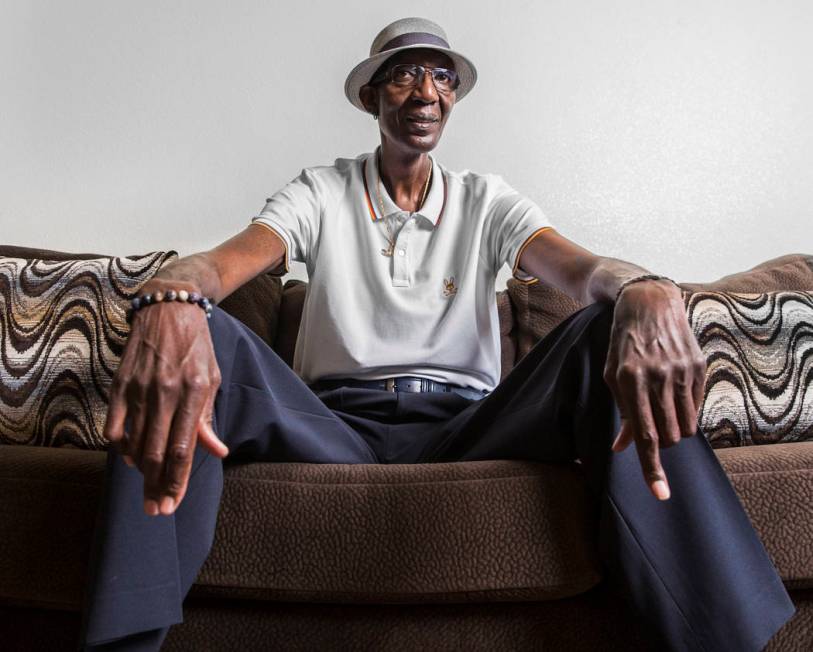 George Bell, once officially the tallest man in America, at his home in Las Vegas on Thursday, ...