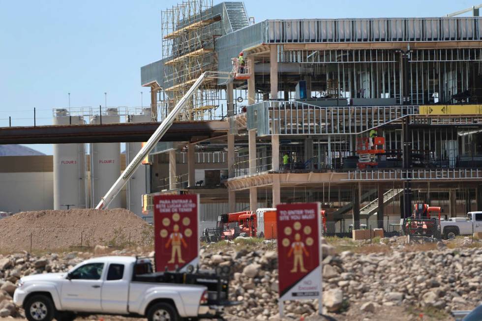 Construction at the Raiders practice facility in Henderson, Wednesday, Aug. 21, 2019. (Erik Ver ...