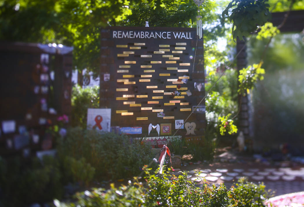 The Remembrance Wall at the Las Vegas Healing Garden in Las Vegas on Tuesday, Sept. 17, 2019. ( ...