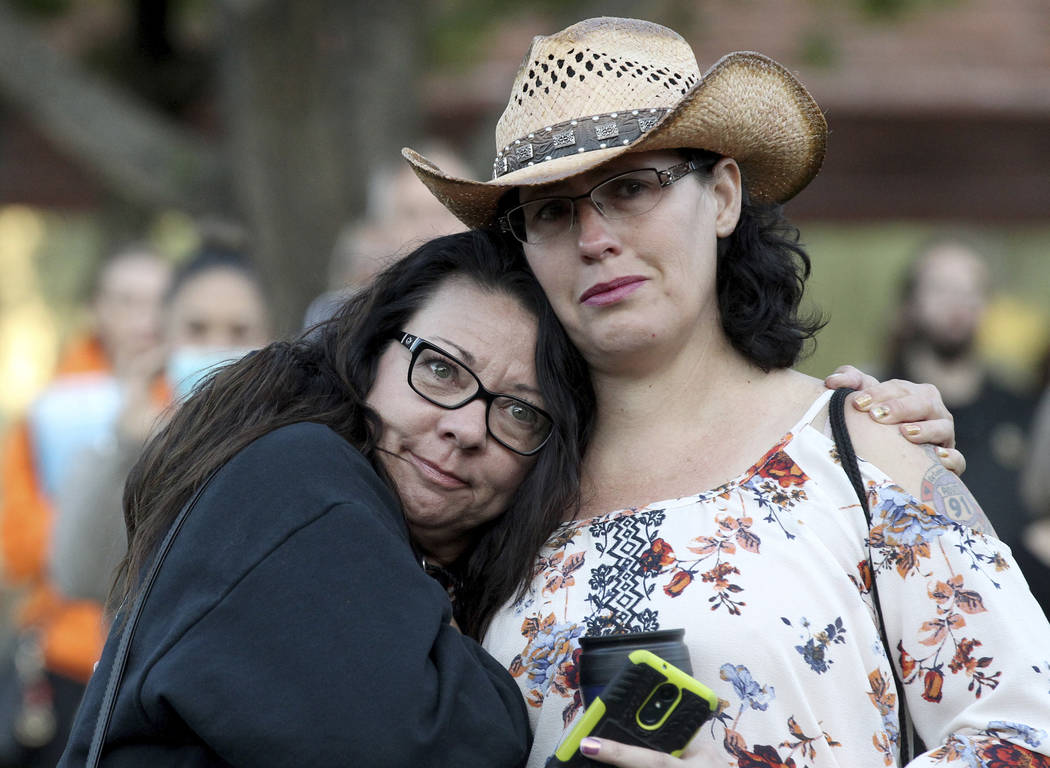 Route 91 Harvest festival shooting survivors Yvonne Justice, of Las Vegas, left, and Emily Sebr ...