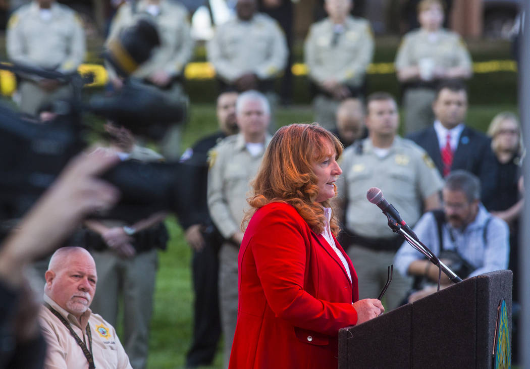 Clark County Commission Chairwoman Marilyn Kirkpatrick speaks during a sunrise ceremony at the ...