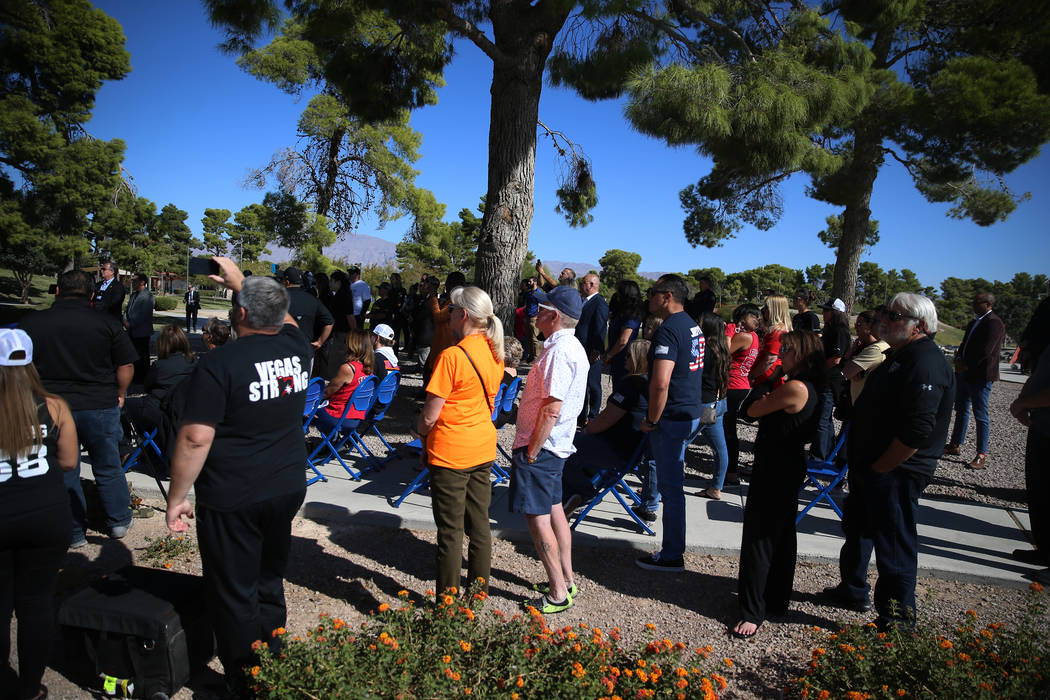 People attend a City of North Las Vegas ceremony in remembrance of the 58 victims of the Route ...