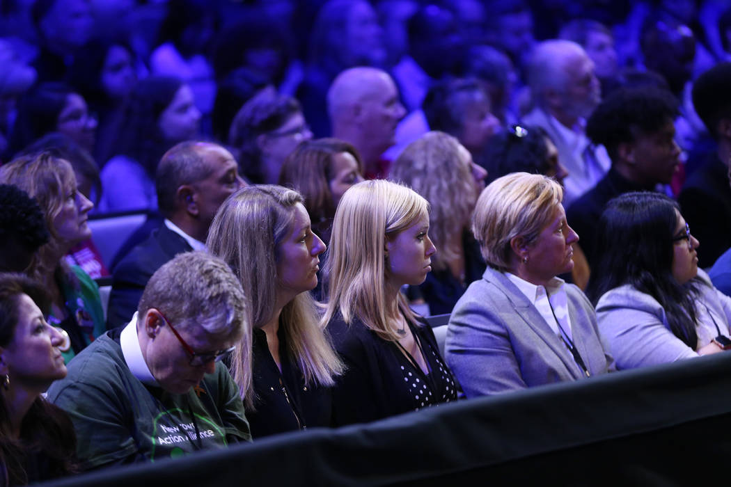 People listen to Gov. Steve Sisolak speak during the 2020 presidential gun safety forum at The ...