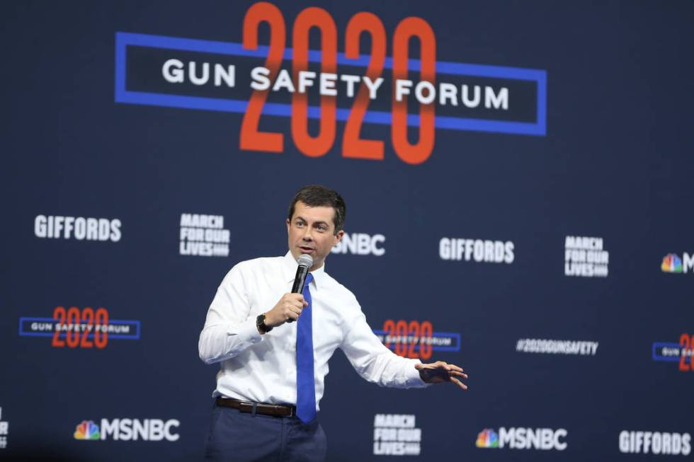 Democratic presidential candidate Pete Buttigieg speaks during the 2020 presidential gun safety ...