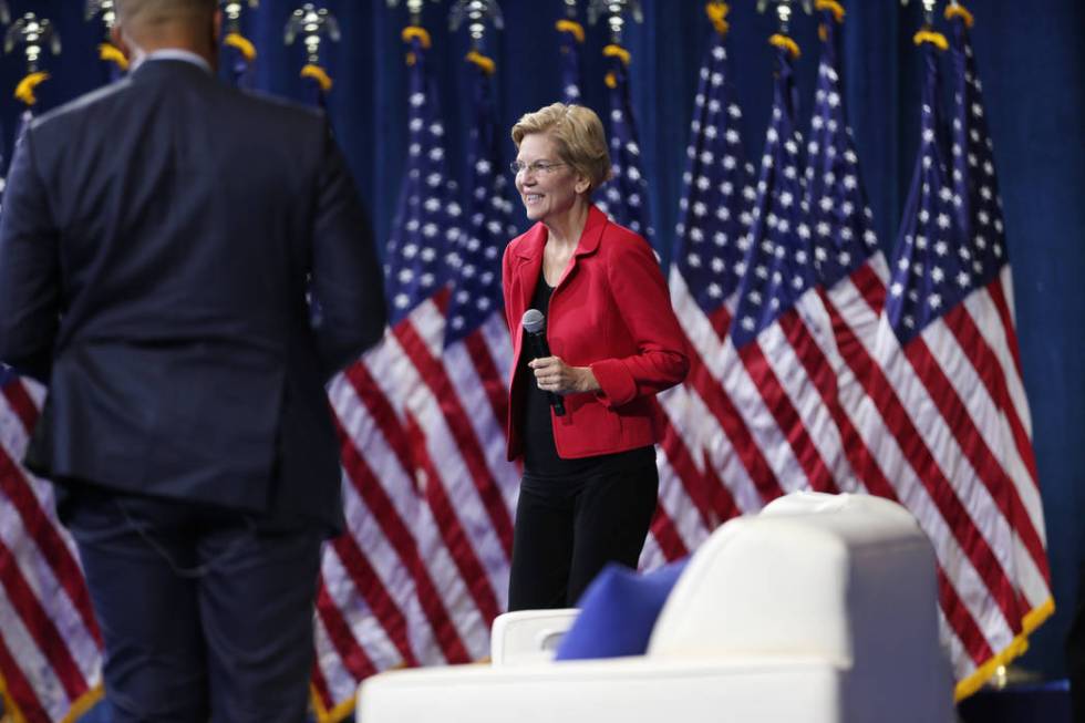 Democratic presidential candidate Elizabeth Warren takes the stage during the 2020 presidential ...