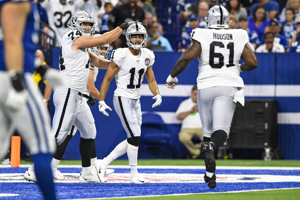 Oakland Raiders wide receiver Trevor Davis (11) after a touchdown against the Indianapolis Colt ...