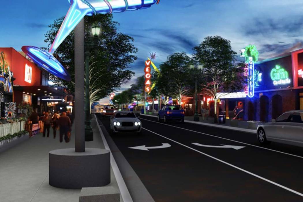 The $15 million road project on Fremont Street in downtown Las Vegas includes relocating the po ...