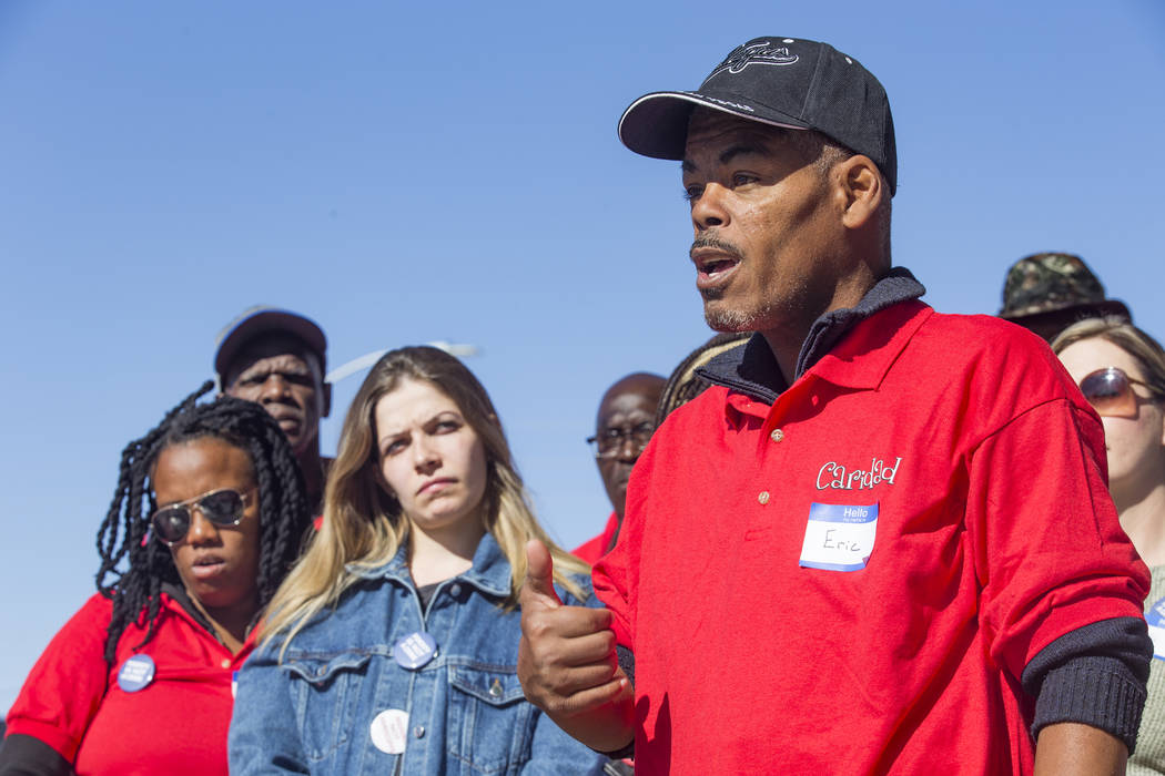 Eric Simpson, who is currently homeless, addresses the media at a protest against a proposed or ...