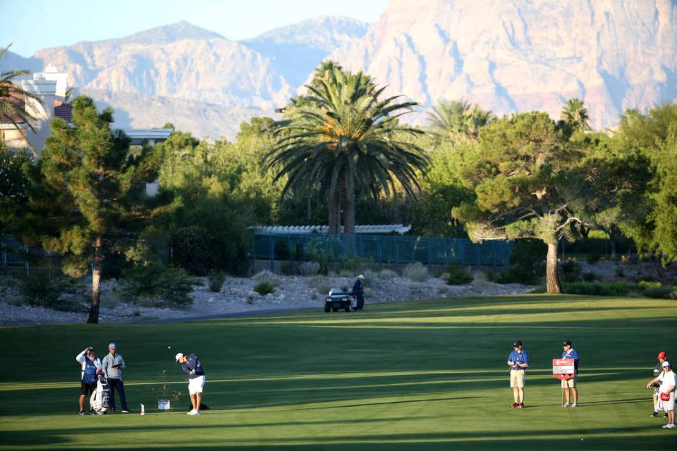 Bryson DeChambeau hits on the 11th fairway during the Shriners Hospitals for Children Open Pro- ...