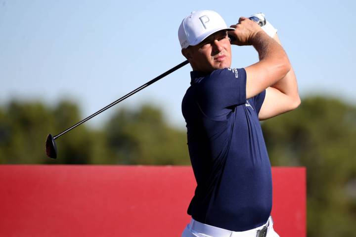 Bryson DeChambeau hits on the first tee during the Shriners Hospitals for Children Open Pro-Am ...