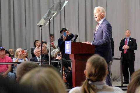 Joe Biden addresses supporters Wednesday at Truckee Meadows Community College in Reno. It was t ...
