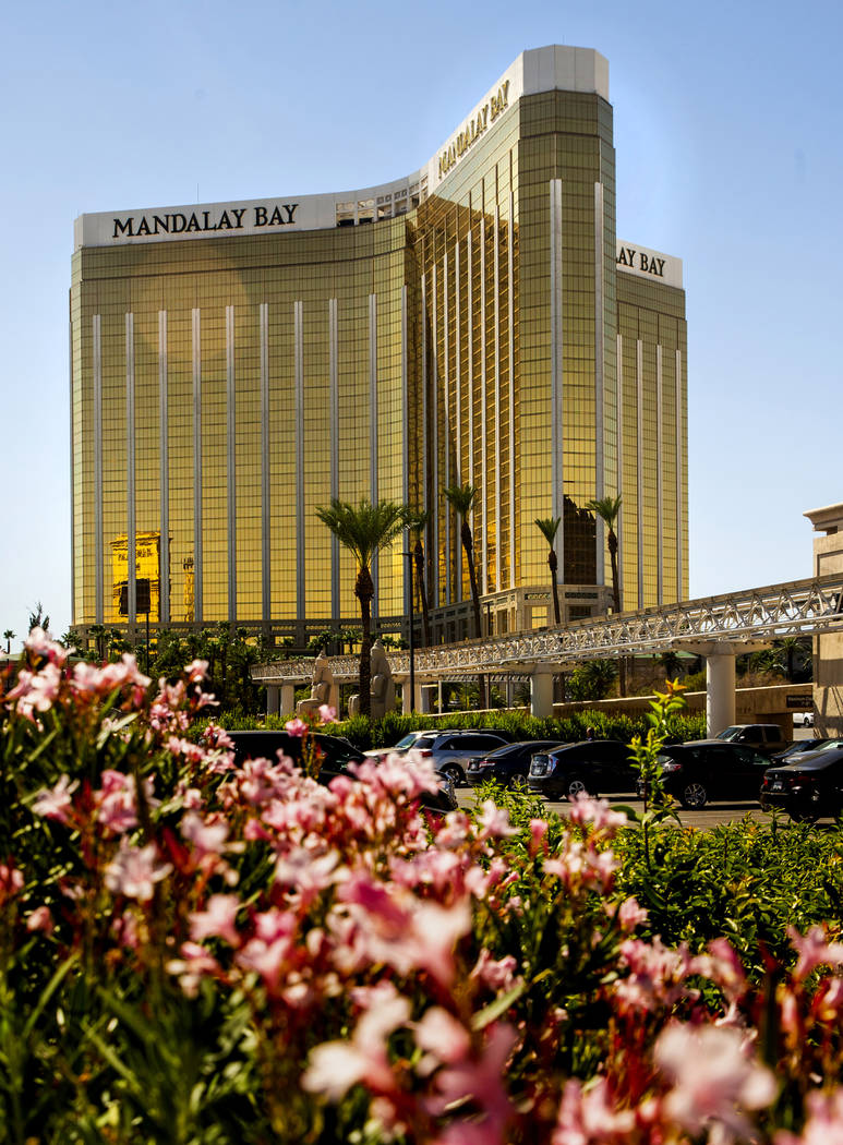 The Mandalay Bay nearly two years after a mass shooting occurred from there on Saturday, Sept. ...