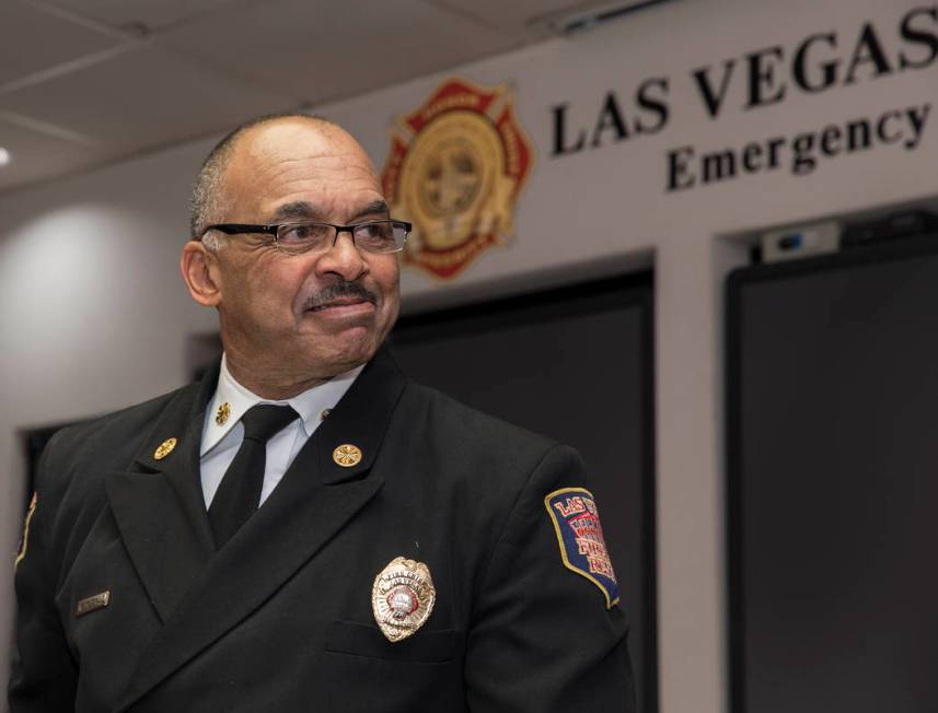 Las Vegas Fire and Rescue Fire Chief William McDonald speaks during an event to announce the as ...