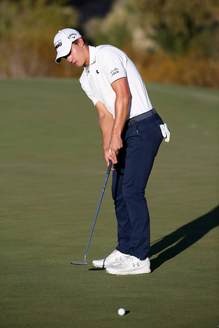 Maverick McNealy of Las Vegas putts on the 15th hole during Shriners Hospitals for Children Ope ...