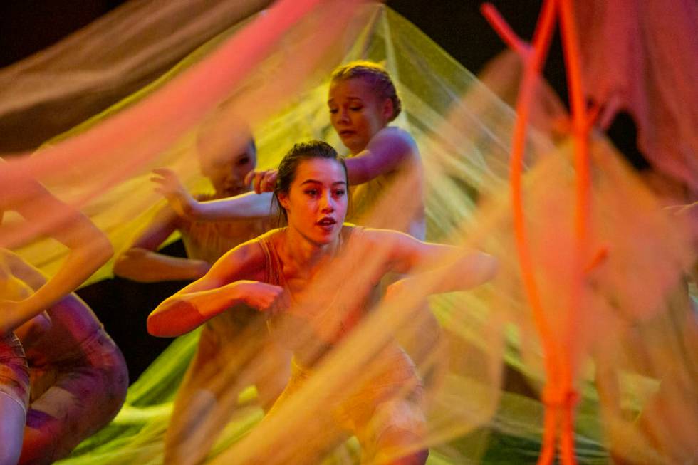 Dancers with Cirque du Soleil and the Nevada Ballet Theatre perform a routine while rehearsing ...