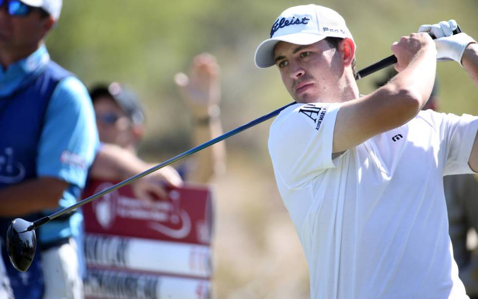 Patrick Cantlay tees off at the sixth hole during second round of Shriners Hospitals for Childr ...