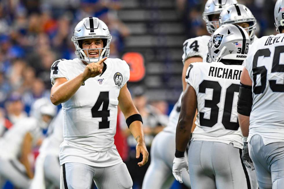 Oakland Raiders quarterback Derek Carr (4) during the first half of an NFL football game agains ...