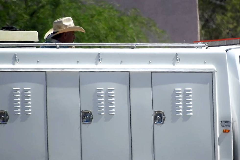 A bull is secured Sunday, Oct. 6, 2019, near Owens Avenue and Betty Lane in Las Vegas. (Mat Lus ...