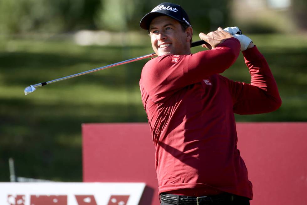 Adam Scott hits on the eighth tee during the Shriners Hospitals for Children Open Pro-Am at TPC ...