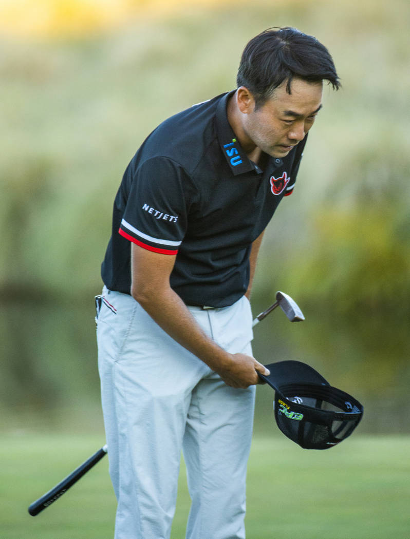 Kevin Na bows to the gallery as he celebrates his victory on the second playoff hole at 18 duri ...