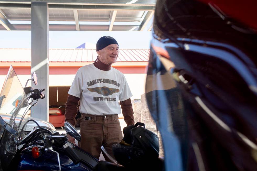 Rescue Rider Richard "Woody" Woodruff, 74, West Virginia, arrives at the Las Vegas Rescue Missi ...