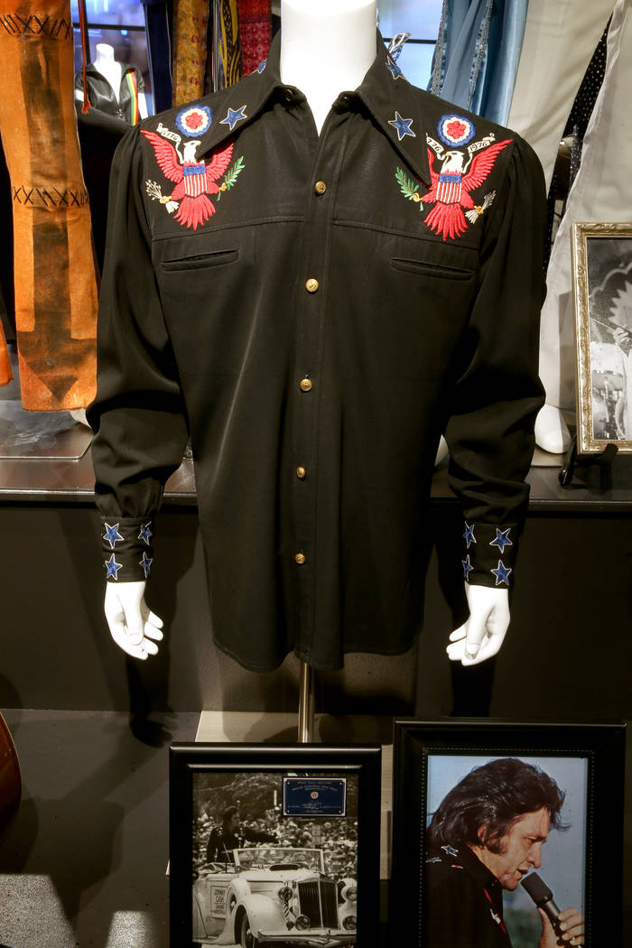 Johnny Cash embroidered bicentennial long sleeve shirt by designer Nudie Cohn at a new rock mem ...