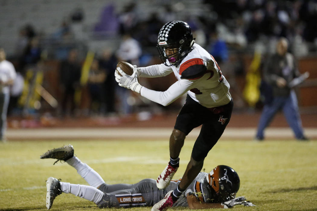Las Vegas' Jaelin Gray (85) catches a pass and runs to the corner during the fourth quarter of ...