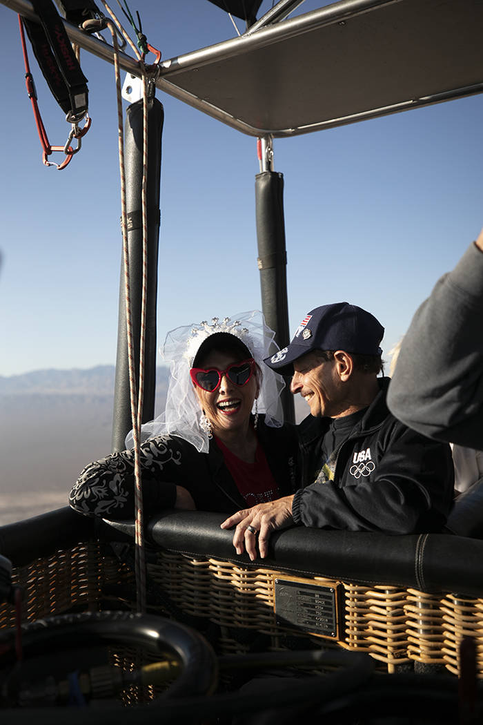Gerrie and Tom Stanford renew their vows Oct. 9 in a hot air balloon in the Pahrump area. (Tom ...