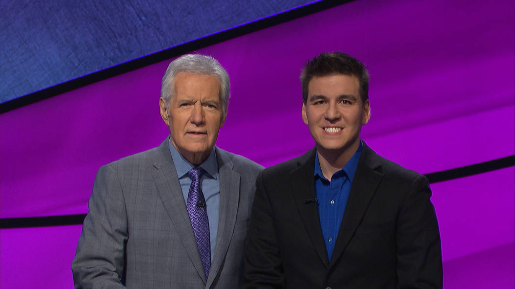 James Holzhauer, right, will get reacquainted with host Alex Trebek during the "Jeopardy!" Tour ...